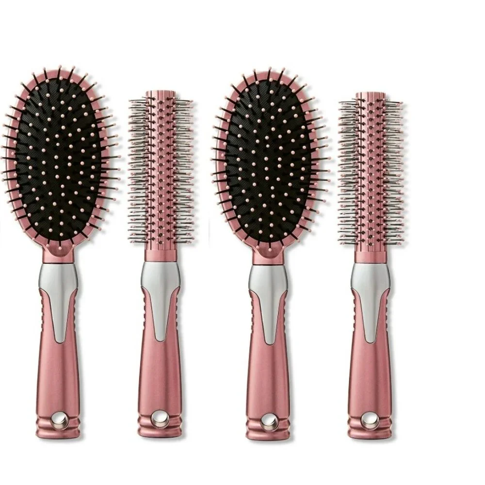 NEW SET OF 2 Bundle 5-Piece Hairbrush Brush Hand Mirror Beauty Brushes Pink Hair